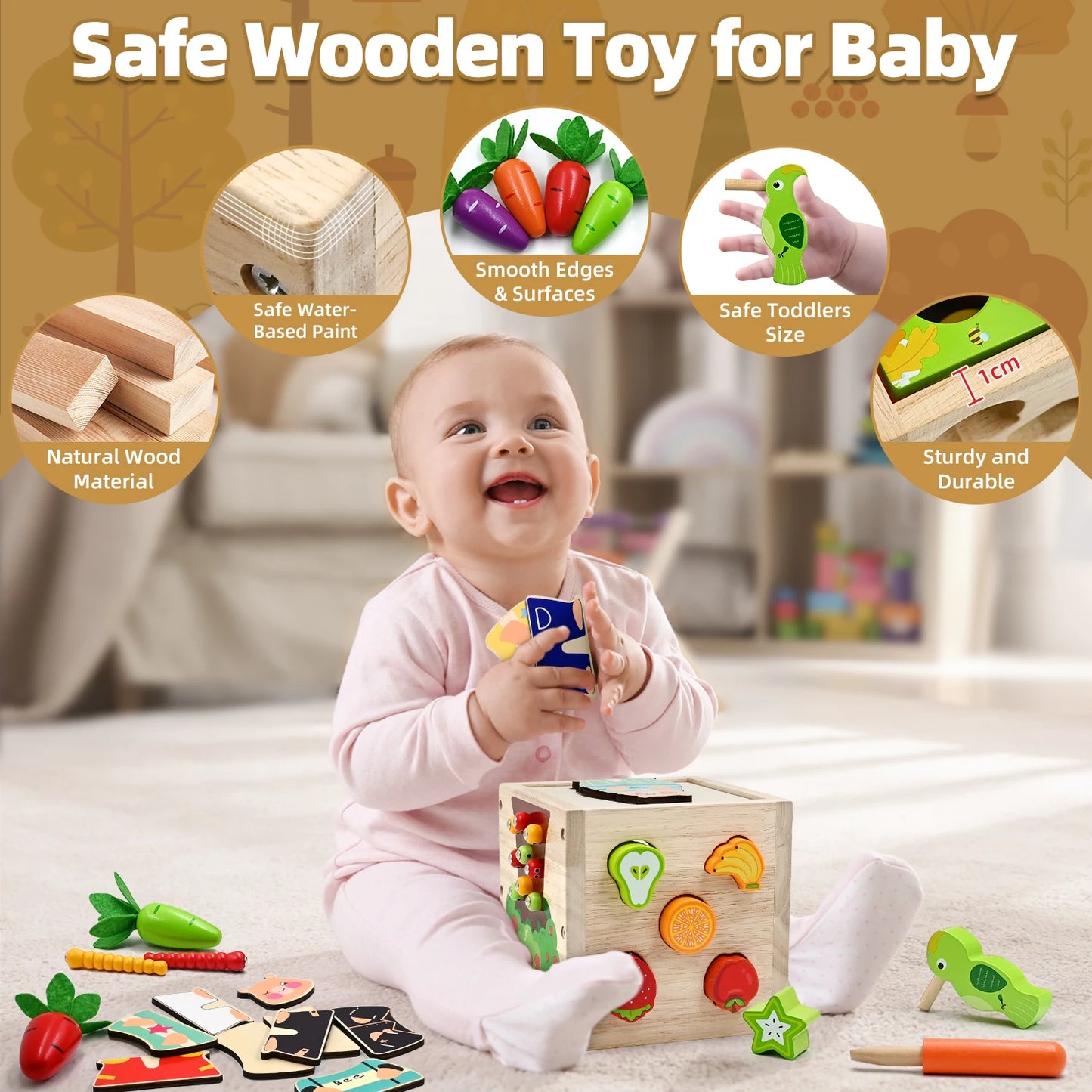 Baby Activity Cube Center - 5 in 1 Montessori Educational Learning Sensory Toy
