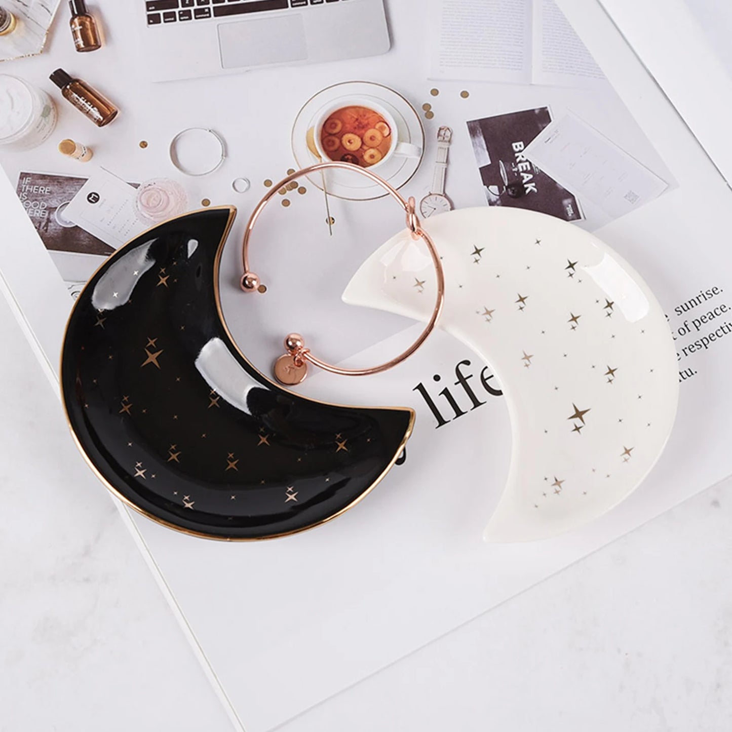 Nordic Ceramic Moon Jewelry Dish