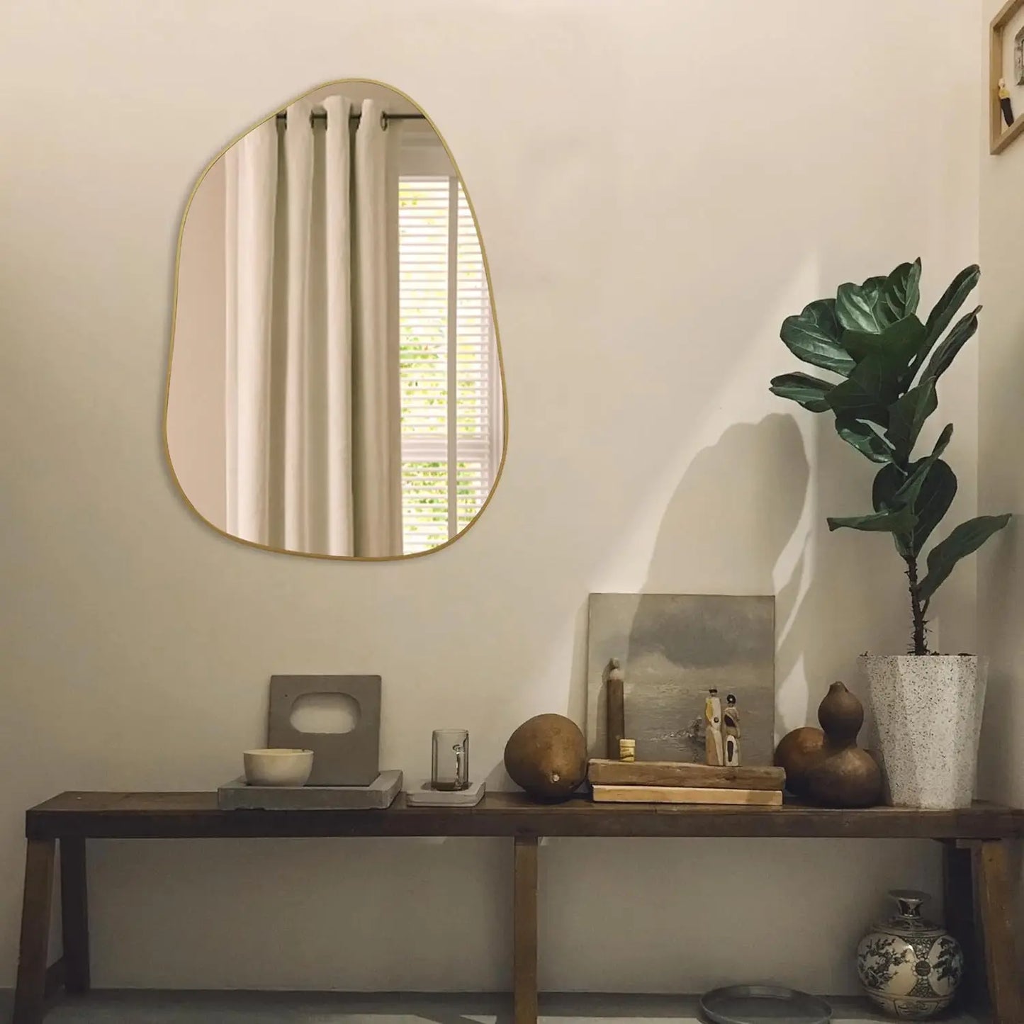 Asymmetrical Gold Wood Wall Mirror