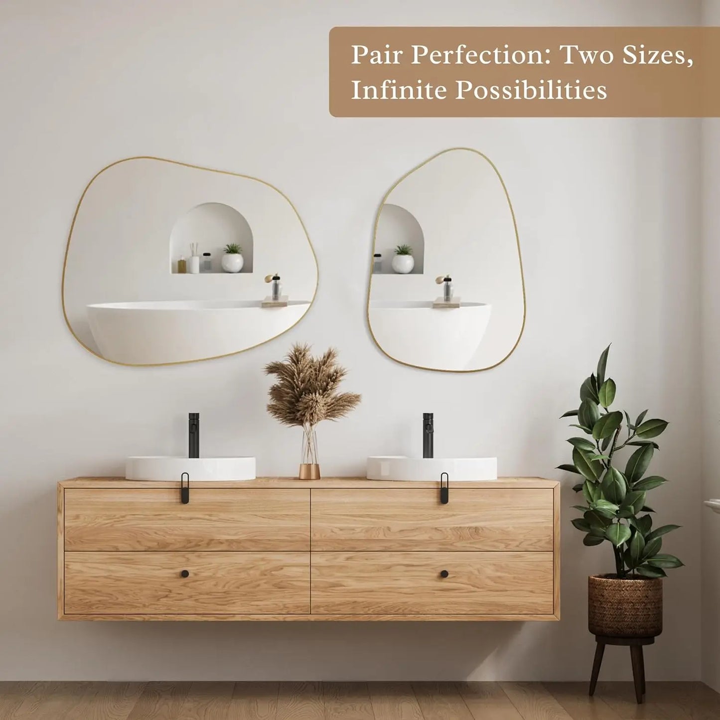 Asymmetrical Gold Wood Wall Mirror