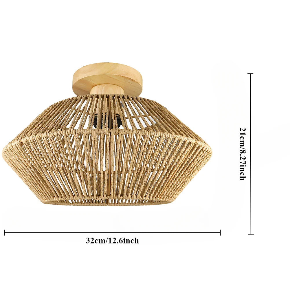 Woven Rattan Flush Mount Ceiling Light