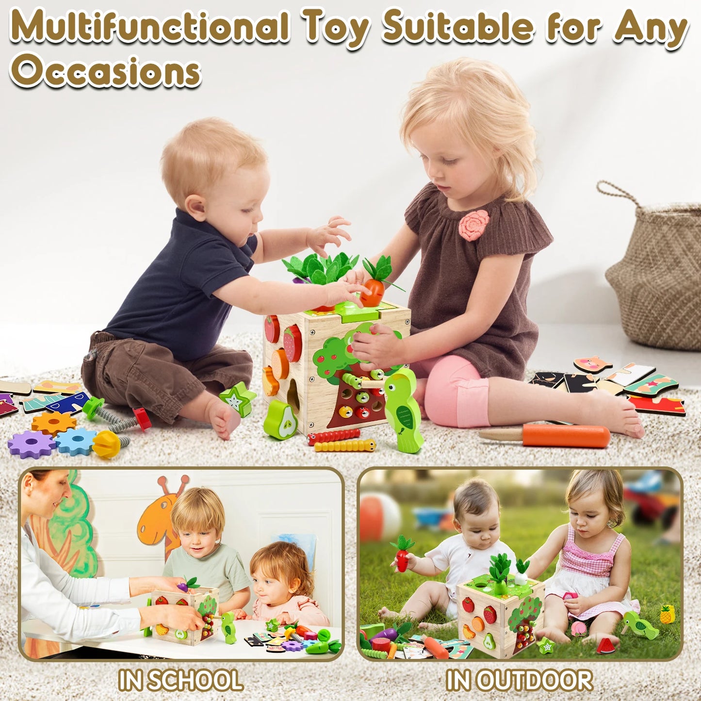 Baby Activity Cube Center - 5 in 1 Montessori Educational Learning Sensory Toy