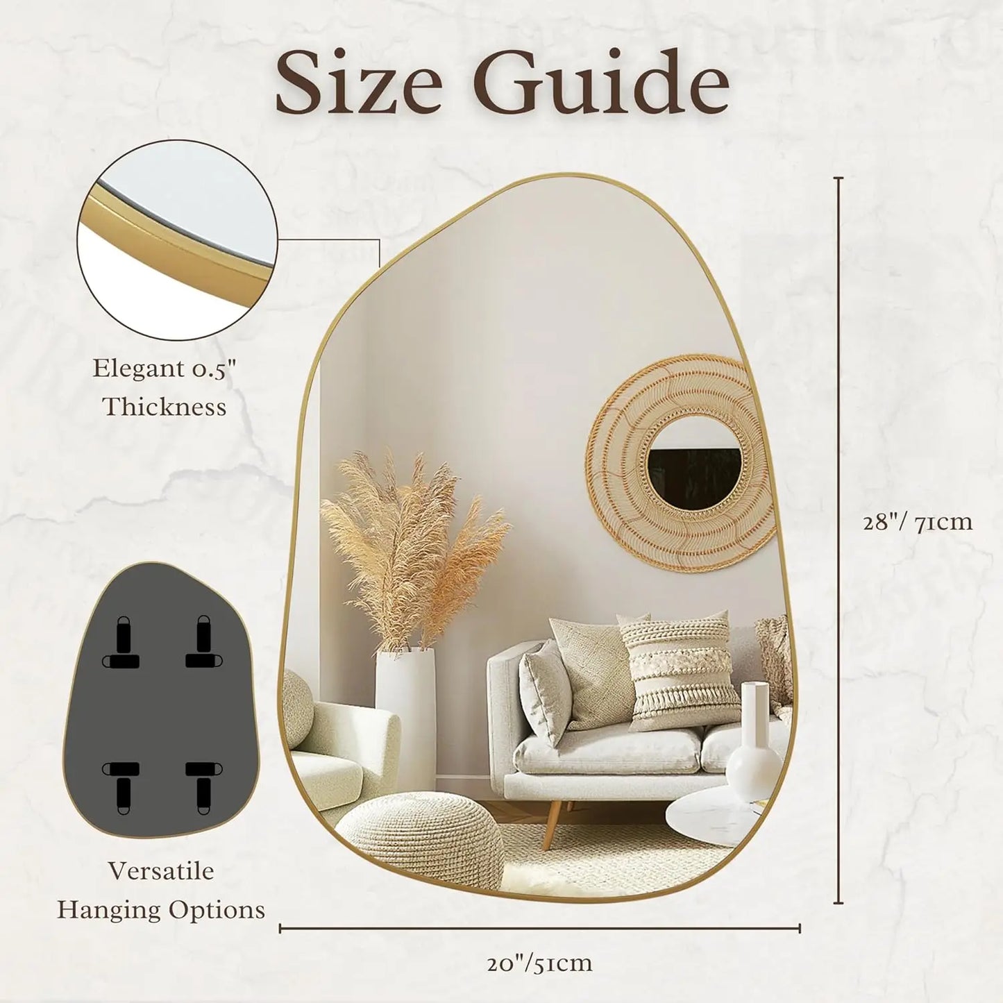 Asymmetrical Gold Wood Wall Mirror