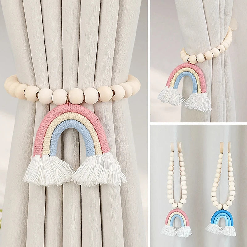 2pc Boho Rainbow Beaded Magnetic Curtain Tiebacks