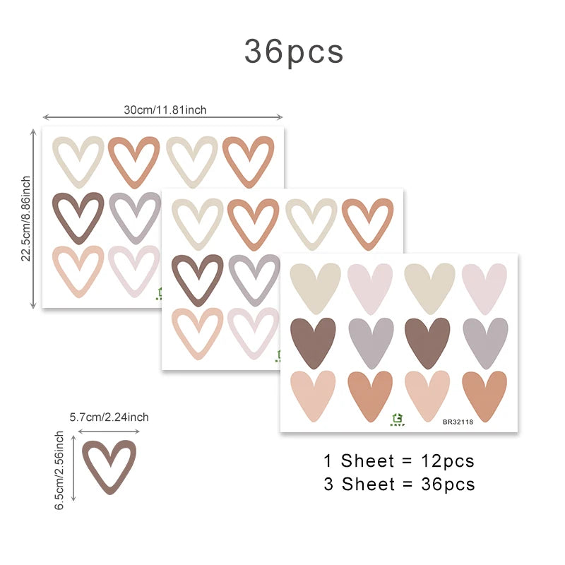 36 Hearts Boho Wall Decals