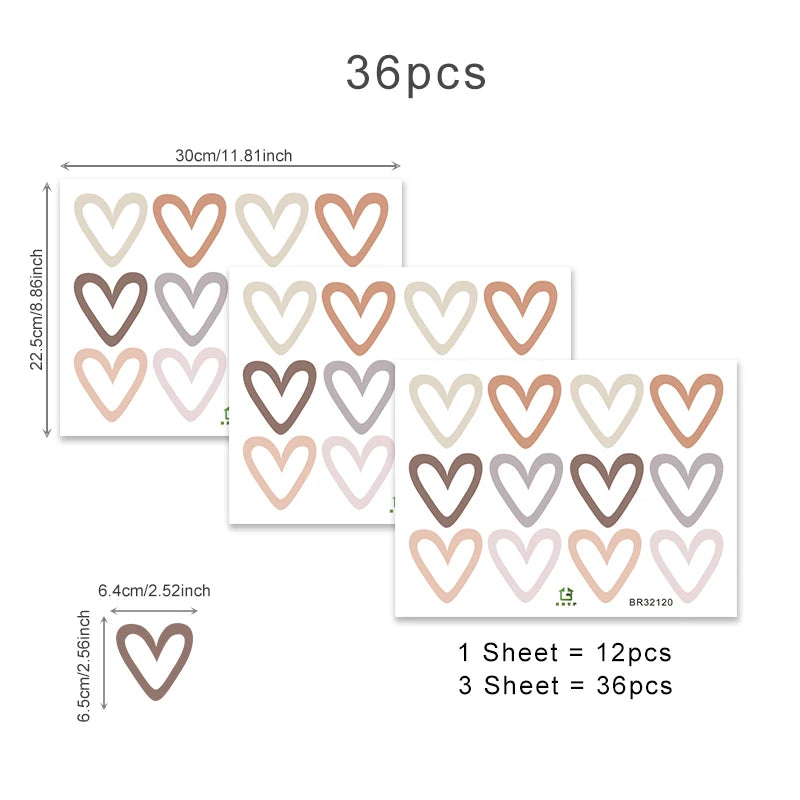 36 Hearts Boho Wall Decals
