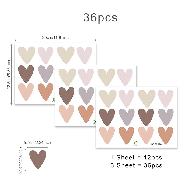 36 Hearts Boho Wall Decals