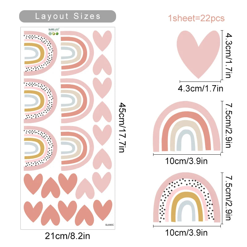 The Sweetest Rainbow Hearts Wall Decals