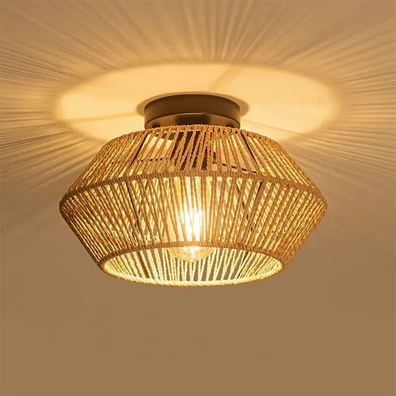 Woven Rattan Flush Mount Ceiling Light