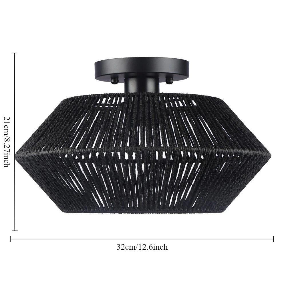 Woven Rattan Flush Mount Ceiling Light