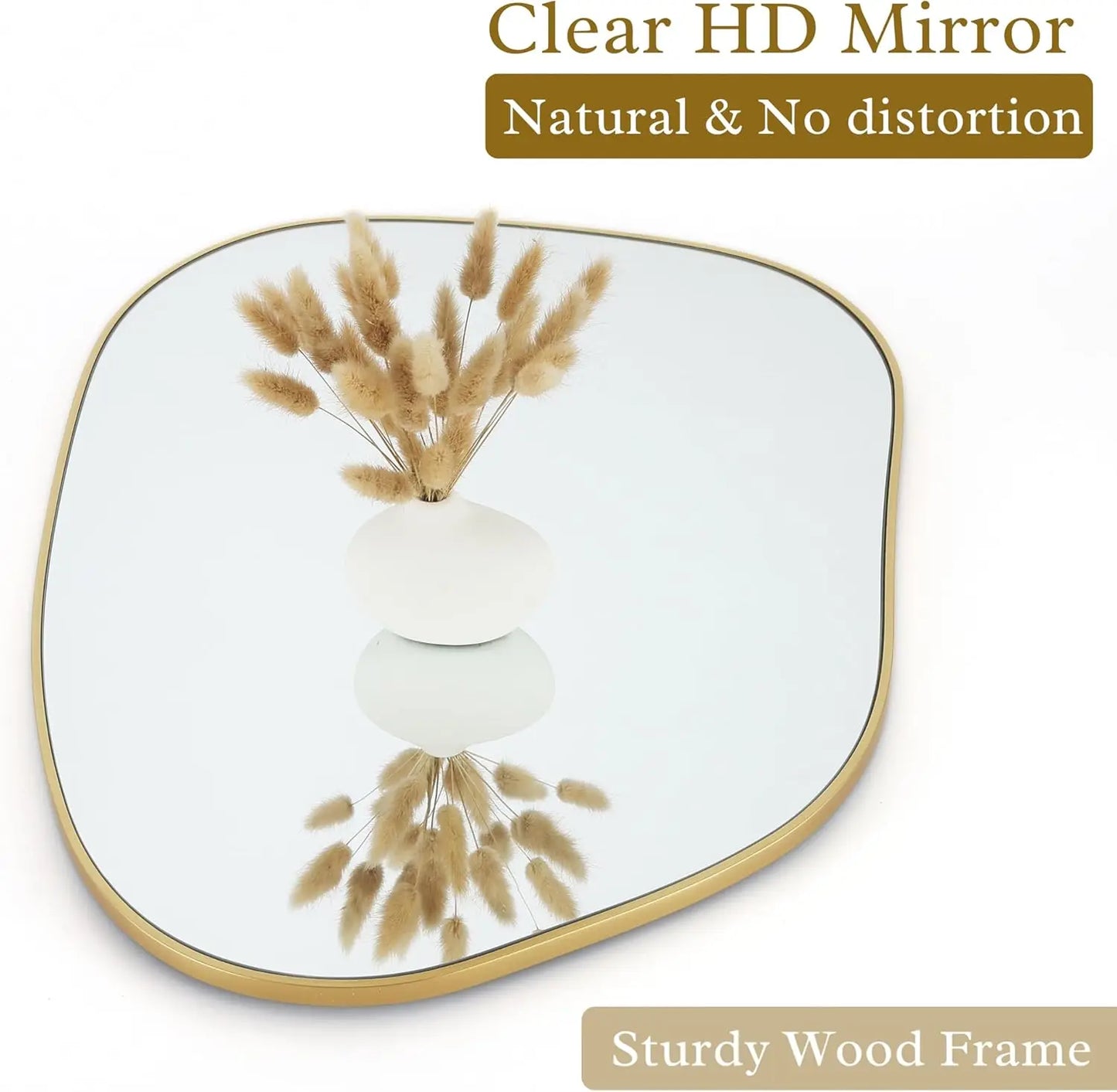 Asymmetrical Gold Wood Wall Mirror