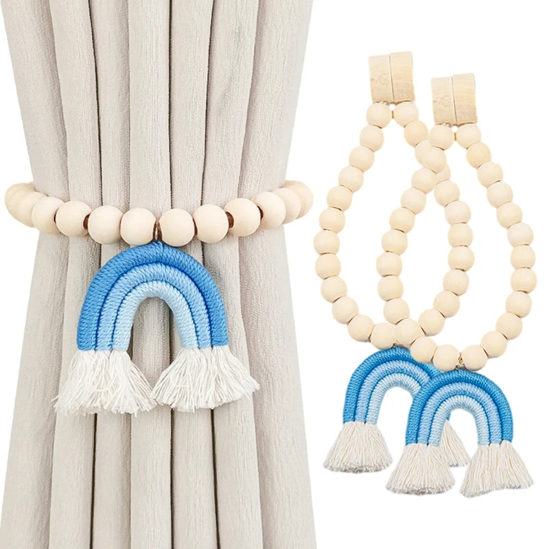 2pc Boho Rainbow Beaded Magnetic Curtain Tiebacks