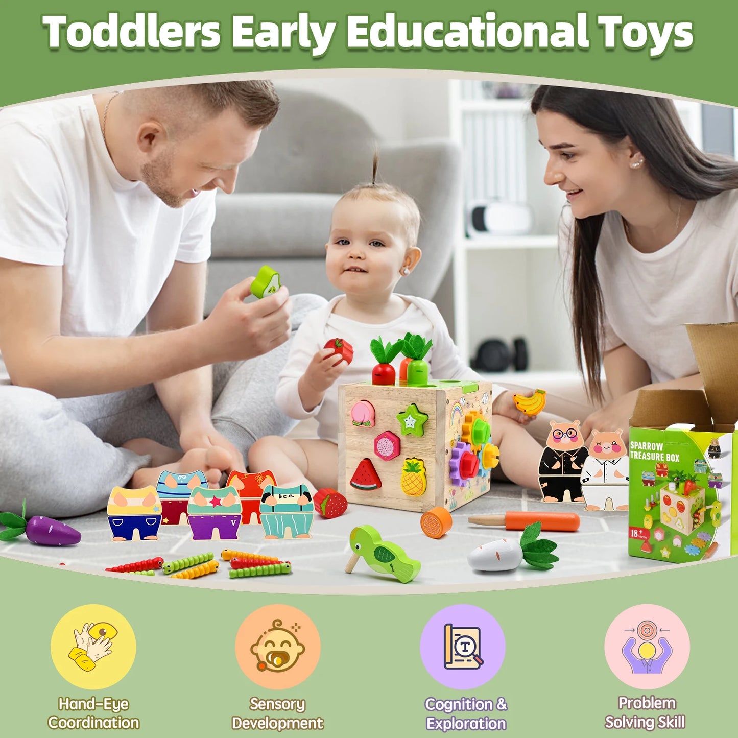 Baby Activity Cube Center - 5 in 1 Montessori Educational Learning Sensory Toy