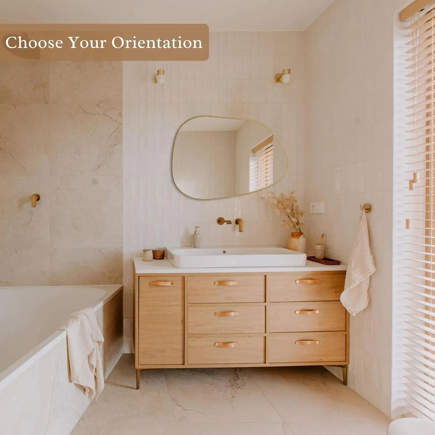 Asymmetrical Gold Wood Wall Mirror