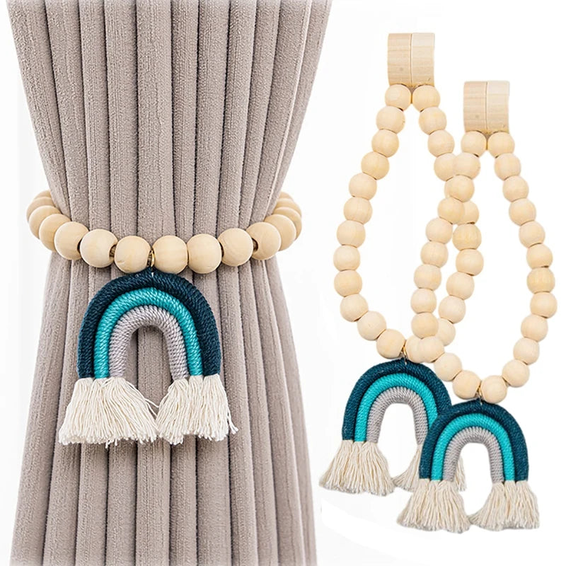 2pc Boho Rainbow Beaded Magnetic Curtain Tiebacks