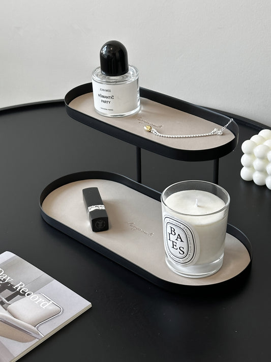 Scandinavian Leather Double Layer Storage Tray