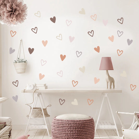 36 Hearts Boho Wall Decals