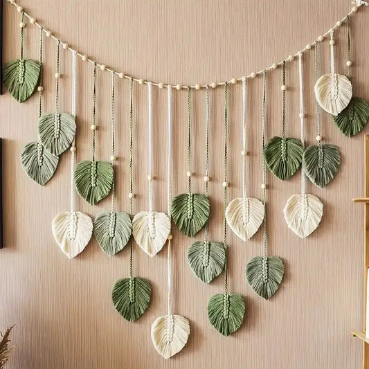 Macrame Leaf Feather Wall Hanging Decor