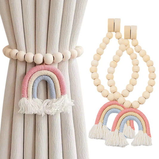 2pc Boho Rainbow Beaded Magnetic Curtain Tiebacks