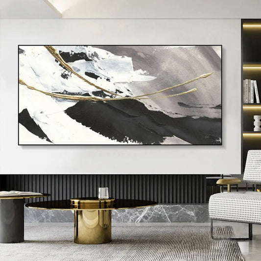 Gold Foil Black White Acrylic Abstract Oil Painting