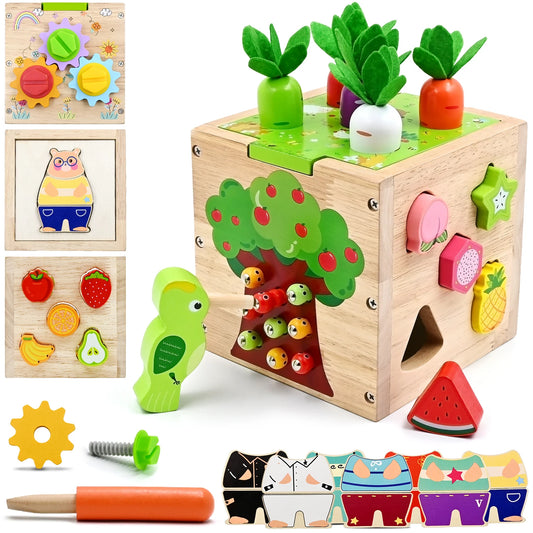 Baby Activity Cube Center - 5 in 1 Montessori Educational Learning Sensory Toy
